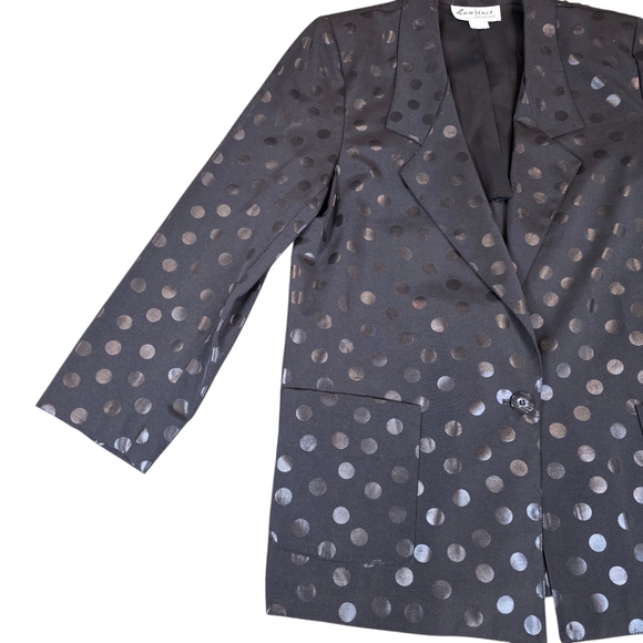 VINTAGE LAWRENCE 90s Polka Dot Blazer | L | Black | Retro Tailored Jacket - Picture 5 of 14